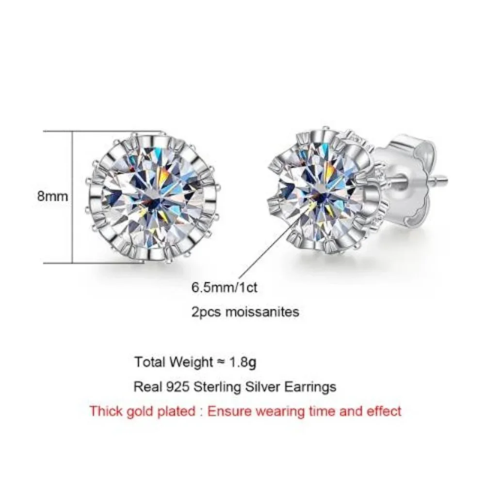 Certified 2ct. t.w. Moissanite Diamond Round Stud Earrings NEW A